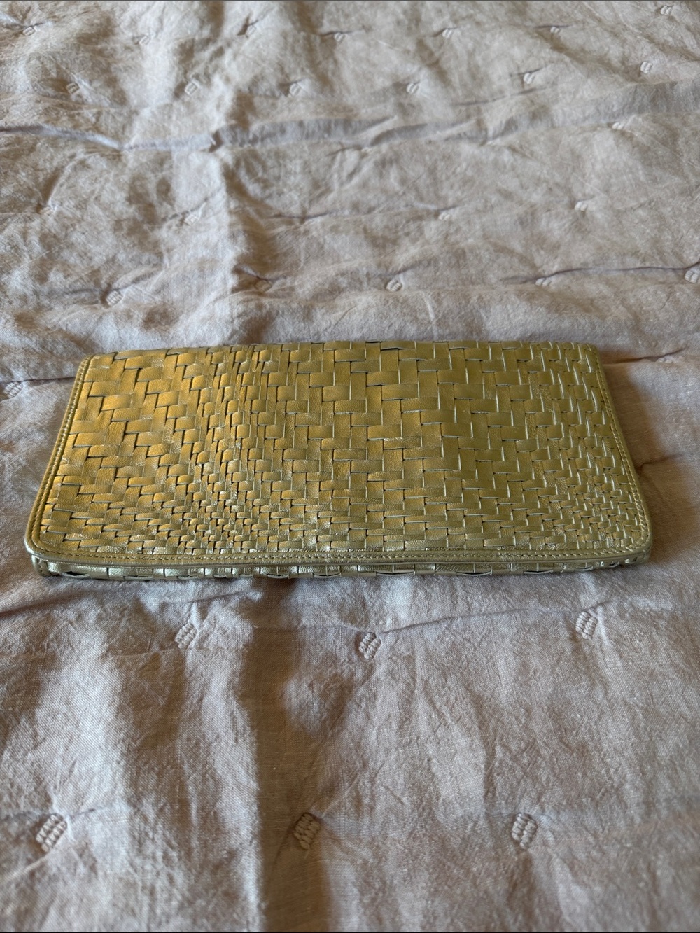 Cole Haan Metallic Woven Clutch Wallet - Gold